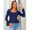 imageEXLURA Women Cropped Cardigan Sweaters Fall Flare Sleeve Button Cardigans Ruffled Hem Cute Sweater Casual Soft Stretchy TopsDark Blue