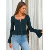 imageEXLURA Women Cropped Cardigan Sweaters Fall Flare Sleeve Button Cardigans Ruffled Hem Cute Sweater Casual Soft Stretchy TopsDark Green