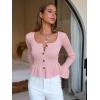 imageEXLURA Women Cropped Cardigan Sweaters Fall Flare Sleeve Button Cardigans Ruffled Hem Cute Sweater Casual Soft Stretchy TopsLight Pink