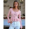 imageEXLURA Women Cropped Cardigan Sweaters Fall Flare Sleeve Button Cardigans Ruffled Hem Cute Sweater Casual Soft Stretchy TopsLight Pink