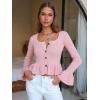 imageEXLURA Women Cropped Cardigan Sweaters Fall Flare Sleeve Button Cardigans Ruffled Hem Cute Sweater Casual Soft Stretchy TopsLight Pink