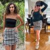 imageEXLURA Womens Fashion Faux Wool Mini Skirt High Waisted Y2K Trendy Short Side Slit Tweed Plaid Skirts Fall Winter OutfitsBlack
