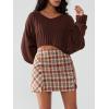 imageEXLURA Womens Fashion Faux Wool Mini Skirt High Waisted Y2K Trendy Short Side Slit Tweed Plaid Skirts Fall Winter OutfitsOrange