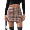 imageEXLURA Womens Fashion Faux Wool Mini Skirt High Waisted Y2K Trendy Short Side Slit Tweed Plaid Skirts Fall Winter OutfitsRed