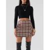 imageEXLURA Womens Fashion Faux Wool Mini Skirt High Waisted Y2K Trendy Short Side Slit Tweed Plaid Skirts Fall Winter OutfitsRed