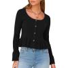 imageEXLURA Women Cropped Cardigan Sweaters Fall Flare Sleeve Button Cardigans Ruffled Hem Cute Sweater Casual Soft Stretchy TopsBlack