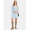 imageEXLURA Womens 2025 Fall Long Sleeve Party Swiss Dot Dress Smocked Ruffle Cocktail Mini DressesBlue
