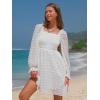 imageEXLURA Womens 2025 Fall Long Sleeve Party Swiss Dot Dress Smocked Ruffle Cocktail Mini DressesWhite
