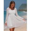 imageEXLURA Womens 2025 Fall Long Sleeve Party Swiss Dot Dress Smocked Ruffle Cocktail Mini DressesWhite