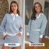 imageEXLURA Women Fall Two Piece Sets Cotton Striped Set Sweatshirt Matching Skort Skirt Sweatsuits Workout Tracksuit Outfits 2025Blue White