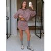 imageEXLURA Women Fall Two Piece Sets Cotton Striped Set Sweatshirt Matching Skort Skirt Sweatsuits Workout Tracksuit Outfits 2025Pink Brown