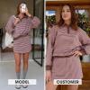 imageEXLURA Women Fall Two Piece Sets Cotton Striped Set Sweatshirt Matching Skort Skirt Sweatsuits Workout Tracksuit Outfits 2025Pink Brown