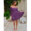 imageEXLURA Womens 2025 Casual Long Lantern Sleeve Dresses Square Neck Ruffle Tie Back Elastic Waist Aline Short Mini DressDark Purple