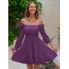 imageEXLURA Womens 2025 Casual Long Lantern Sleeve Dresses Square Neck Ruffle Tie Back Elastic Waist Aline Short Mini DressDark Purple