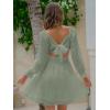 imageEXLURA Womens 2025 Casual Long Lantern Sleeve Dresses Square Neck Ruffle Tie Back Elastic Waist Aline Short Mini DressGery Green