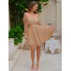 imageEXLURA Womens 2025 Casual Long Lantern Sleeve Dresses Square Neck Ruffle Tie Back Elastic Waist Aline Short Mini DressKhaki