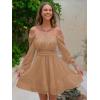imageEXLURA Womens 2025 Casual Long Lantern Sleeve Dresses Square Neck Ruffle Tie Back Elastic Waist Aline Short Mini DressKhaki