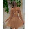 imageEXLURA Womens 2025 Casual Long Lantern Sleeve Dresses Square Neck Ruffle Tie Back Elastic Waist Aline Short Mini DressKhaki