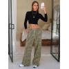 imageEXLURA Womens 2025 Fall Leopard Print Fleece Wide Leg Pants Elastic Waist Drawstring Loose Y2K Trousers Pants with PocketsArmy Green