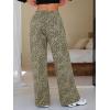 imageEXLURA Womens 2025 Fall Leopard Print Fleece Wide Leg Pants Elastic Waist Drawstring Loose Y2K Trousers Pants with PocketsArmy Green
