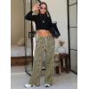imageEXLURA Womens 2025 Fall Leopard Print Fleece Wide Leg Pants Elastic Waist Drawstring Loose Y2K Trousers Pants with PocketsArmy Green
