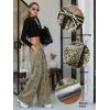imageEXLURA Womens 2025 Fall Leopard Print Fleece Wide Leg Pants Elastic Waist Drawstring Loose Y2K Trousers Pants with PocketsArmy Green