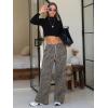 imageEXLURA Womens 2025 Fall Leopard Print Fleece Wide Leg Pants Elastic Waist Drawstring Loose Y2K Trousers Pants with PocketsGrey