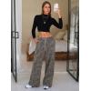 imageEXLURA Womens 2025 Fall Leopard Print Fleece Wide Leg Pants Elastic Waist Drawstring Loose Y2K Trousers Pants with PocketsGrey