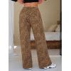 imageEXLURA Womens 2025 Fall Leopard Print Fleece Wide Leg Pants Elastic Waist Drawstring Loose Y2K Trousers Pants with PocketsKhaki