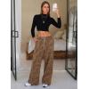 imageEXLURA Womens 2025 Fall Leopard Print Fleece Wide Leg Pants Elastic Waist Drawstring Loose Y2K Trousers Pants with PocketsKhaki