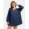imageEXLURA Womens Fall Long Sleeve Shirts V Neck Casual Maternity Tops Loose Babydoll Pullover Dressy Tunic Blouse Outfits 2025Dark Blue