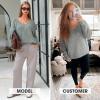 imageEXLURA Womens Fall Oversized Sweaters Cotton Long Sleeve V Neck Off Shoulder Sweater Pullover Jumper Tops Trendy Winter 2025Army Green