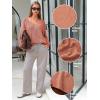 imageEXLURA Womens Fall Oversized Sweaters Cotton Long Sleeve V Neck Off Shoulder Sweater Pullover Jumper Tops Trendy Winter 2025Dusty Orange