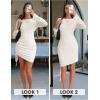 imageEXLURA Womens Fall Sexy Bodycon Mini Dress Long Sleeve Drawstring Lace Club Party Dresses 2025 Cocktail Wedding ClothesBeige