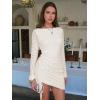 imageEXLURA Womens Fall Sexy Bodycon Mini Dress Long Sleeve Drawstring Lace Club Party Dresses 2025 Cocktail Wedding ClothesBeige