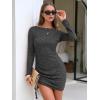 imageEXLURA Womens Fall Sexy Bodycon Mini Dress Long Sleeve Drawstring Lace Club Party Dresses 2025 Cocktail Wedding ClothesBlack