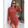 imageEXLURA Womens Fall Sexy Bodycon Mini Dress Long Sleeve Drawstring Lace Club Party Dresses 2025 Cocktail Wedding ClothesCaramel