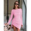 imageEXLURA Womens Fall Sexy Bodycon Mini Dress Long Sleeve Drawstring Lace Club Party Dresses 2025 Cocktail Wedding ClothesPink