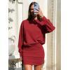 imageEXLURA Womens Fall Two Piece Skirt Sets Long Sleeve Mock Neck Sweatshirt Skort Matching Set Casual Lounge Tennis Outfits 2025Wine Red