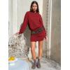 imageEXLURA Womens Fall Two Piece Skirt Sets Long Sleeve Mock Neck Sweatshirt Skort Matching Set Casual Lounge Tennis Outfits 2025Wine Red