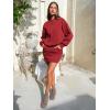 imageEXLURA Womens Fall Two Piece Skirt Sets Long Sleeve Mock Neck Sweatshirt Skort Matching Set Casual Lounge Tennis Outfits 2025Wine Red