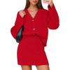 imageEXLURA Womens 2 Piece Skirt Sweater Sets V Neck Button Up Cardigan Mini Skirts Fall Winter Knit Trendy Outfits Pockets 2025Red