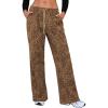 imageEXLURA Womens 2025 Fall Leopard Print Fleece Wide Leg Pants Elastic Waist Drawstring Loose Y2K Trousers Pants with PocketsKhaki