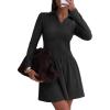 imageEXLURA Womens Fall Fashion Long Sleeve V Neck Mini Dress Casual Sweatshirt Style ALine Tennis Dresses Trendy Outfits 2025Black