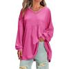 imageEXLURA Womens Fall Long Sleeve Shirts V Neck Casual Maternity Tops Loose Babydoll Pullover Dressy Tunic Blouse Outfits 2025Hot Pink