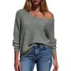 imageEXLURA Womens Fall Oversized Sweaters Cotton Long Sleeve V Neck Off Shoulder Sweater Pullover Jumper Tops Trendy Winter 2025Army Green