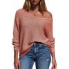 imageEXLURA Womens Fall Oversized Sweaters Cotton Long Sleeve V Neck Off Shoulder Sweater Pullover Jumper Tops Trendy Winter 2025Dusty Orange