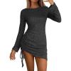 imageEXLURA Womens Fall Sexy Bodycon Mini Dress Long Sleeve Drawstring Lace Club Party Dresses 2025 Cocktail Wedding ClothesBlack