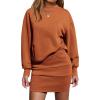 imageEXLURA Womens Fall Two Piece Skirt Sets Long Sleeve Mock Neck Sweatshirt Skort Matching Set Casual Lounge Tennis Outfits 2025Caramel