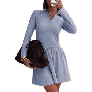 imageEXLURA Womens Fall Fashion Long Sleeve V Neck Mini Dress Casual Sweatshirt Style ALine Tennis Dresses Trendy Outfits 2025Blue